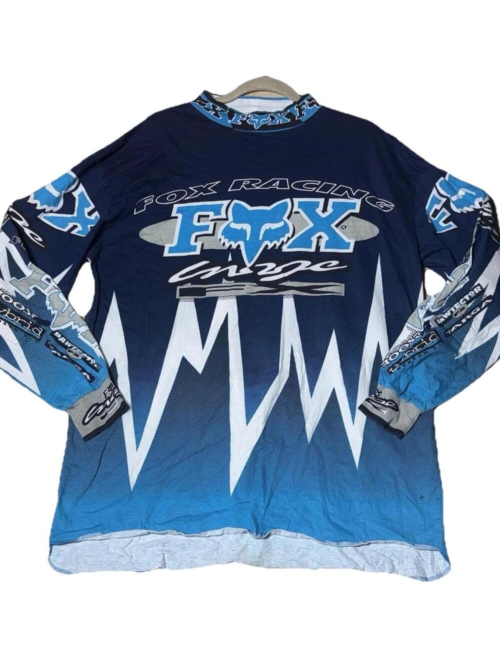 Vintage 90s Fox Racing blue long sleeve jersey Size XL